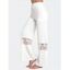 Pantalon Fluide Lâche Long Fleur Panneau en Dentelle Transparente Taille Elastique - Blanc S