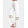 Pantalon Fluide Lâche Long Fleur Panneau en Dentelle Transparente Taille Elastique - Blanc XL