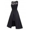 Sheer Flower Lace Panel Asymmetric Dress Sleeveless Slit High Waist Midi Party Dress - BLACK M