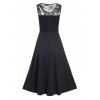 Sheer Flower Lace Panel Asymmetric Dress Sleeveless Slit High Waist Midi Party Dress - BLACK M