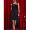 Robe Mi-Longue Asymétrique Fendue Fleur Panneau en Dentelle sans Manches à Taille Haute - Noir S