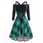 Plaid Lace Up Corset Style High Low Dress and Off Shoulder Top Set - BLACK XXL
