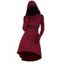 Colorblock High Low Hooded Dress Belted Long Sleeve Midi Dress With Hood - DEEP RED XXL
