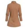 Asymmetric Textured Knit Faux Twinset Top Mock Button Draped Long Sleeve Knitted 2 In 1 Top - COFFEE S