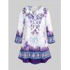 T-shirt Ombré Fleur Demi-Bouton de Grande Taille - Violet clair 5X