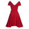 Mini Robe de Soirée Ceinturée avec Fausse Perle à Manches Courtes - Rouge foncé L