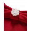 Artificial Pearl Detail Belted Mini Dress Short Sleeve High Waist Party Dress - DEEP RED 2XL