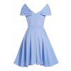 Artificial Pearl Detail Belted Mini Dress Short Sleeve High Waist Party Dress - LIGHT BLUE 2XL