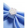 Mini Robe de Soirée Ceinturée avec Fausse Perle à Manches Courtes - Bleu clair M