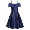 Cold Shoulder Party Dress Foldover Spaghetti Straps Rhinestone Ring Detail A Line Mini Dress - DEEP BLUE M