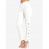 Legging Croisé en Couleur Unie à Taille Elastique avec Faux Bouton - Blanc S