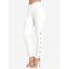 Legging Croisé en Couleur Unie à Taille Elastique avec Faux Bouton - Blanc S