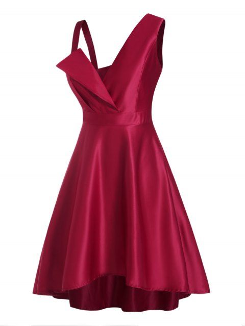 Uneven Cold Shoulder Asymmetric Party Dress Surplice Plunge High Waist Formal Dress