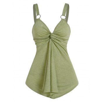 

Twist Front Asymmetric Long Tank Top O Ring Strap Plunging Neck Backless Tank Top, Light green