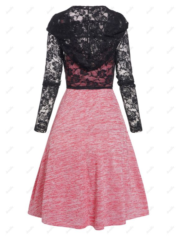 Ensemble de Haut à Capuche Chiné Noué en Avant Transparent et de Robe Mini à Bretelle à Taille Empire Ligne A - Rose clair L