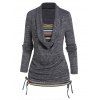 Tribal Stripe Pattern Panel Knit Top Cowl Neck Cinched Long Sleeve Knitted Top