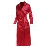 Maxi Robe de Soirée Superposée en Couleur Unie Manches Longues à Taille Haute à Col V - Rouge M