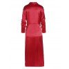 Maxi Robe de Soirée Superposée en Couleur Unie Manches Longues à Taille Haute à Col V - Rouge XL