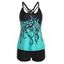 Ensemble de Bikini de Bain Tankini Modeste Néon Croisé Découpé en Blocs de Couleurs à Imprimé Pieuvre à Col Halter - Bleu M