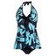 Ensemble de Bikini de Bain Tankini Rembourré à Imprimé Fleur Partout à Col Halter Deux Pièces - Bleu M