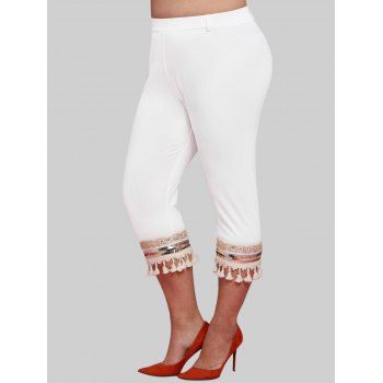 

Plus Size Tassels Sparkling Sequin Capri Pants, White