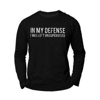 

Slogan T Shirt Letter Print T Shirt Round Neck Long Sleeve Casual Tee, Black