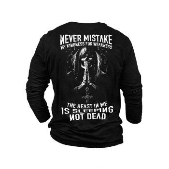 

Graphic T Shirt Skull Letter Print Round Neck Long Sleeve Casual Tee, White