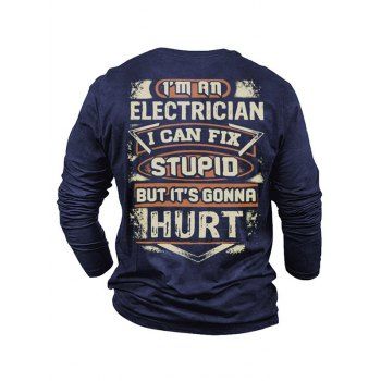 

Letter Print T Shirt Long Sleeve Round Neck Casual Tee, Blue