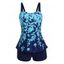 Ensemble de Bikini de Bain Tankini Rembourré Gainant à Imprimé Feuille à Bretelle Ajustable Deux Pièces - Bleu M