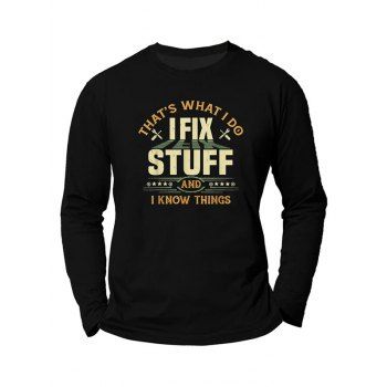 

Graphic T Shirt Letter Star Print Round Neck Long Sleeve Casual Tee, Black