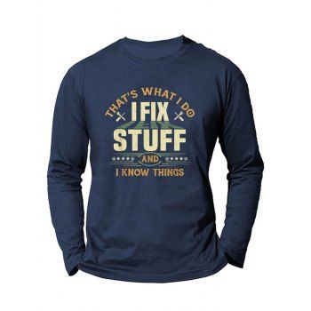 

Graphic T Shirt Letter Star Print Round Neck Long Sleeve Casual Tee, Blue