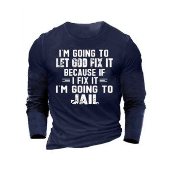 

Slogan T Shirt Letter Print Round Neck Long Sleeve Casual Tee, Deep blue