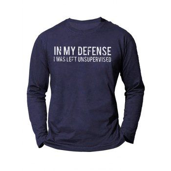 

Slogan T Shirt Letter Print T Shirt Round Neck Long Sleeve Casual Tee, Blue
