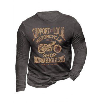 

Graphic T Shirt Letter Bike Print Round Neck Long Sleeve Casual Tee, Gray