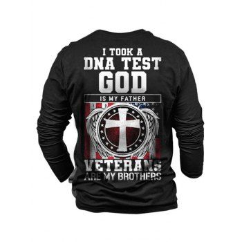 

Cross Wing American Flag Slogan Print Graphic T-shirt Long Sleeve Round Neck Casual Tee, Black