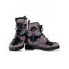 Flower Print Lace Up Warm Ankle Boots - Gris EU 39