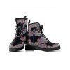 Flower Print Lace Up Warm Ankle Boots - Gris EU 37