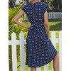Allover Contrast Polka Dots Print Cap Sleeve Dress Belted High Waist A Line Dress - DEEP BLUE XXL