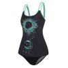 Tummy Control Tankini Swimsuit Two Tone Color Sun Moon Print Padded Swimwear Modest Bathing Suit - BLACK L