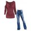 Ensemble de T-shirt Décontracté Chiné Zippé avec Poches à Manches Longues à Col Bénitier et Jean Zippé Poche - multicolor S
