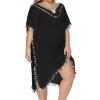 Plus Size Cover-up Crochet Colored Tassel Cover-up Dress Hollow Out Slit Short Sleeve Vacation Cover-up Dress - BLACK 3XL