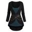 Colorblock Asymmetric Faux Twinset Top Long Sleeve Chain Belted 2 In 1 Top - BLACK XXL
