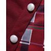 Robe Mi-Longue Panneau à Carreaux Imprimé à Demi-Manches à Faux Bouton en Ligne A - Rouge L