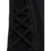 Solid Color Lattice Casual Capri Leggings - BLACK XXL