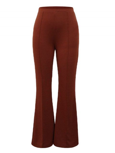 Solid Color Flare Pants Piped Elastic High Waisted Long Pants