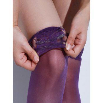 See Thru Thigh Highs Printed Lace Panel Scalloped Elastic Stockings