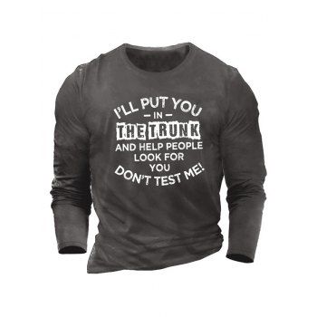 

Contrasting Letter Slogan Print Graphic Tee Long Sleeve Round Neck Casual T-shirt, Gray