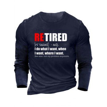 

RETIRED Slogan Print Long Sleeve T-shirt Round Neck Casual Tee, Blue