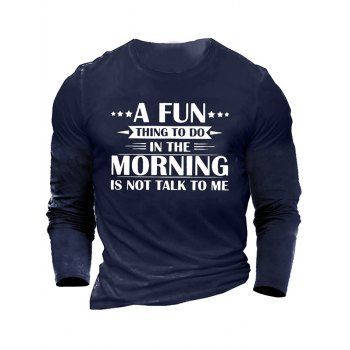 

Contrasting Letter Slogan Print Graphic T-shirt Long Sleeve Round Neck Casual Tee, Blue