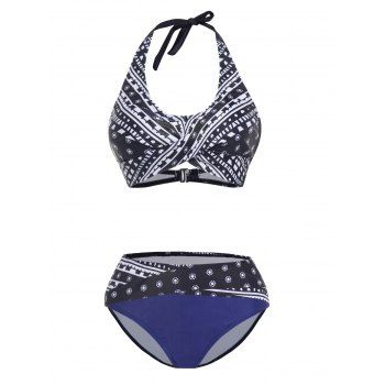 

Contrast Geo Print Bikini Swinsuit Halter Padded Bikini Two Piece Set Crossover Bathing Suit, Multicolor